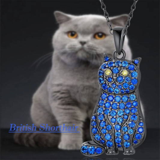 Women Fashion Pet Kitten Cat Lovers British Shorthair Cat Pendant Necklace Gifts