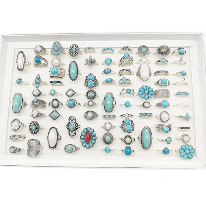 100pcs/Lot Wholesale Bohemia Mixed Style Rhinestone Snake Fake Opal Stone Enamel Rings