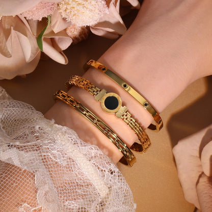 Stainless Steel Zircon Roman Numeral Chain Design Women Bracelet Bangle