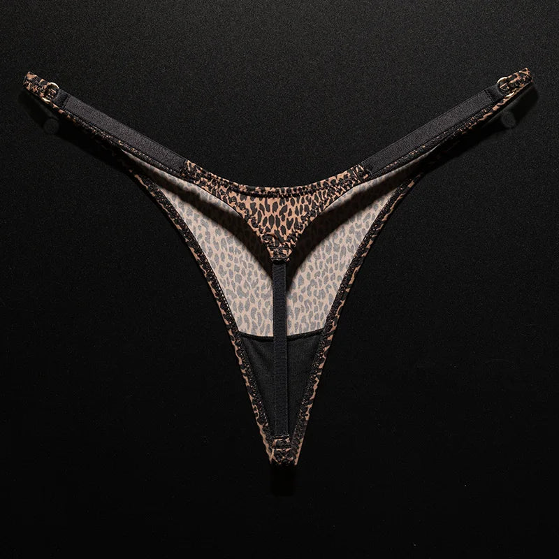 Women Ice Slik Low Waist G-String Leopard Flower Panties Briefs Thong T-back Underwear Lingerie