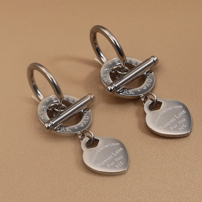 Stainless Steel Double Heart LOVE Pendant Love Party Wedding Earrings Jewelry