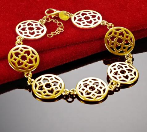 925 Sterling Silver Gold Round Flower Women Wedding Engagement Party Chain Bracelet