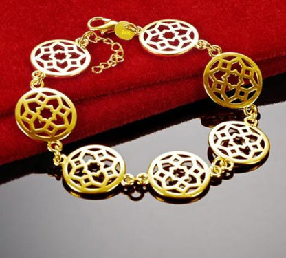 925 Sterling Silver Gold Round Flower Women Wedding Engagement Party Chain Bracelet