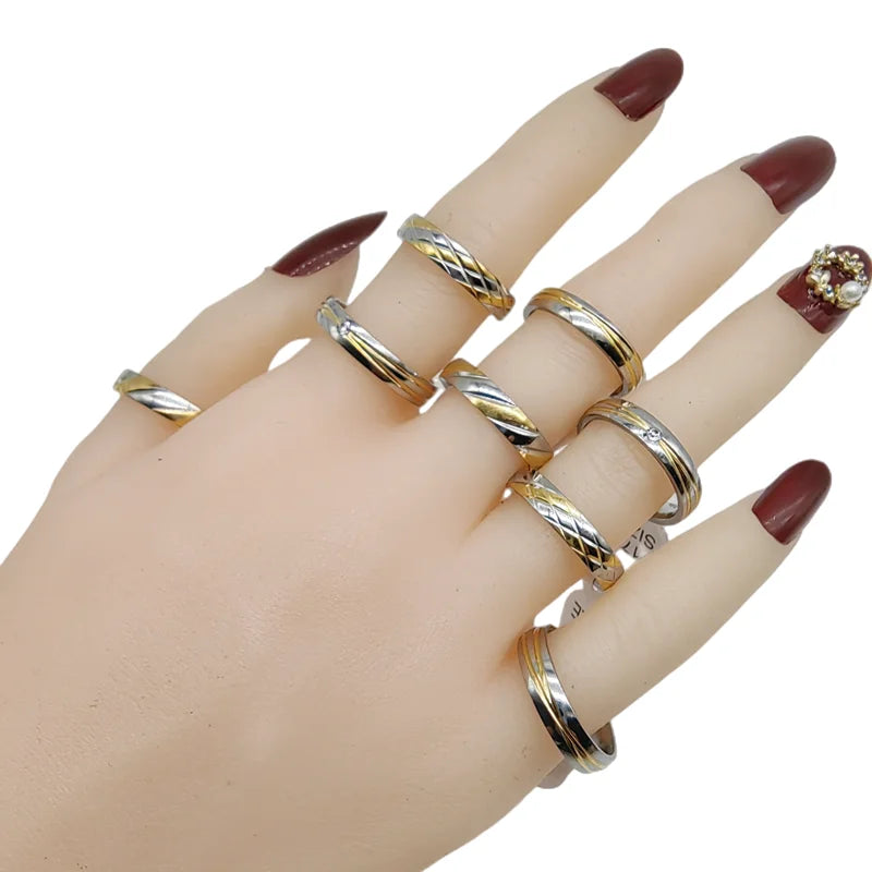 15pcs/Lot Wholesale Thin Stainless Steel Finger Double Colors Crystal Joint Rings