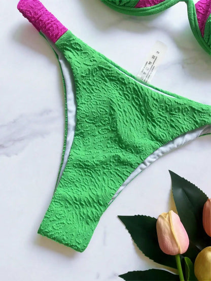 Sexy Green Patchwork Bikini Push Up Underwire Micro Swimsuit Brazilian Bathing Thong Suits