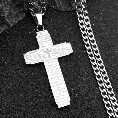 Men Stainless Steel Christian Bible Cross Religious Prayer Chain Big Pendant Necklace