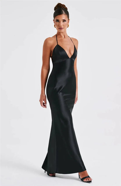 Elegant Backless Sexy Maxi Spaghetti Strap Sleeveless Bodycon Club Party Long Dress