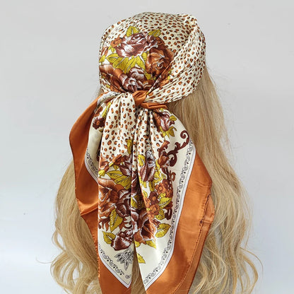 90cm Women Four Seasons Square Silk Satin Bandana Wrap Shawl Scarves Scarfs Spk3