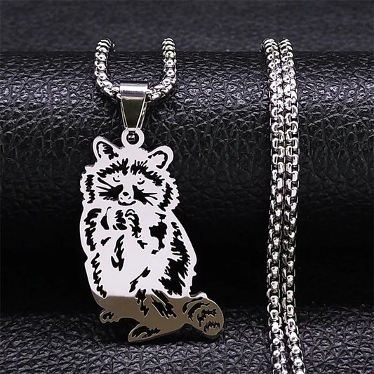 Lovely Animal Raccoon Women Men Silver Color Stainless Steel Chain Pendant Necklace