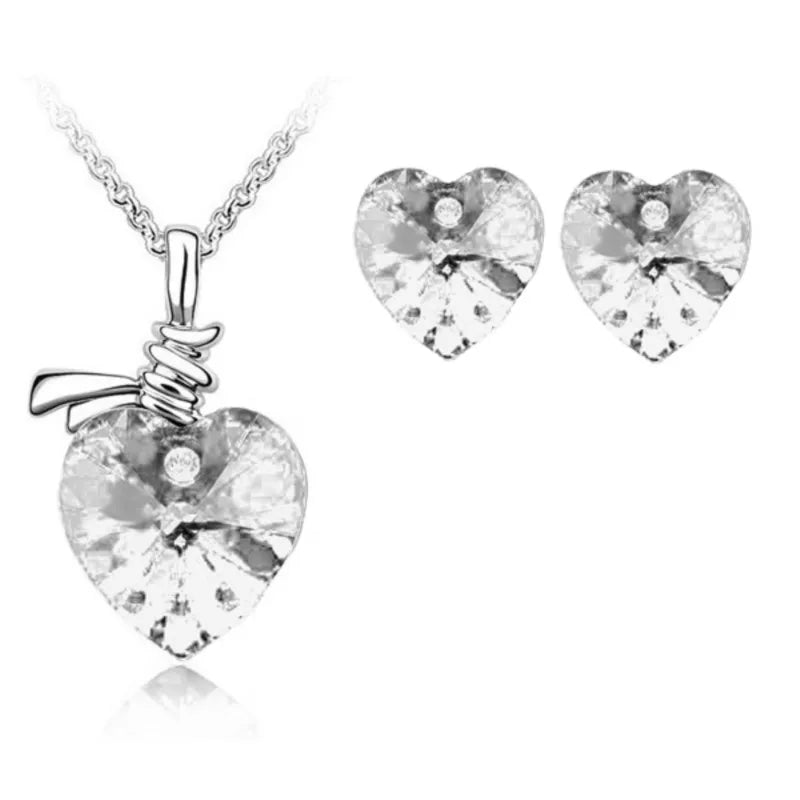 Women Crystal Heart Pendant Fashion Necklace Earring cute romantic lover gift Sets