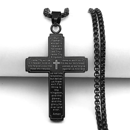 Women Men Stainless Steel Gold Color Religion Prayer Catholic Scriptures Cross Bible Pendant Necklace