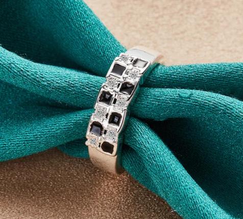 925 Sterling Silver Black Square Zircon Women Man Fashion Wedding Engagement Party Gift Charm Ring