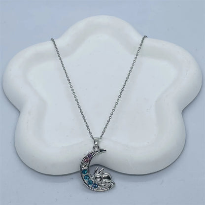 Creative Cute Pet Rabbit Colorful Crescent Bunny Pendant Necklace