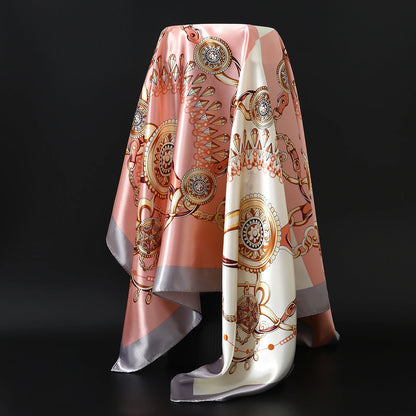 90cm Women Four Seasons Square Silk Satin Bandana Wrap Shawl Scarves Scarfs gfK4