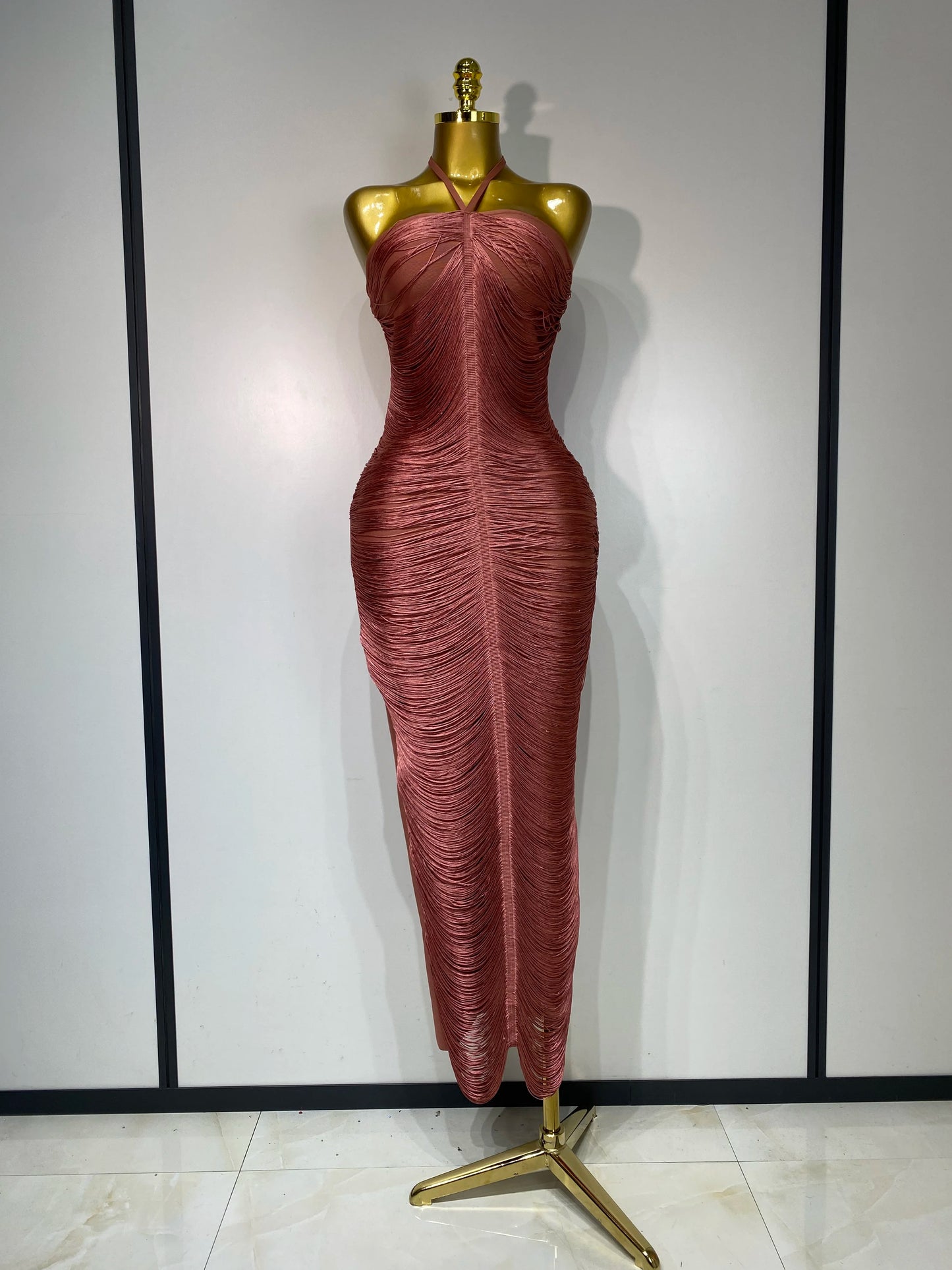 Women Sexy Celebrity Backless Halter Tassel Bandage Evening Party Birthday Wedding Dress