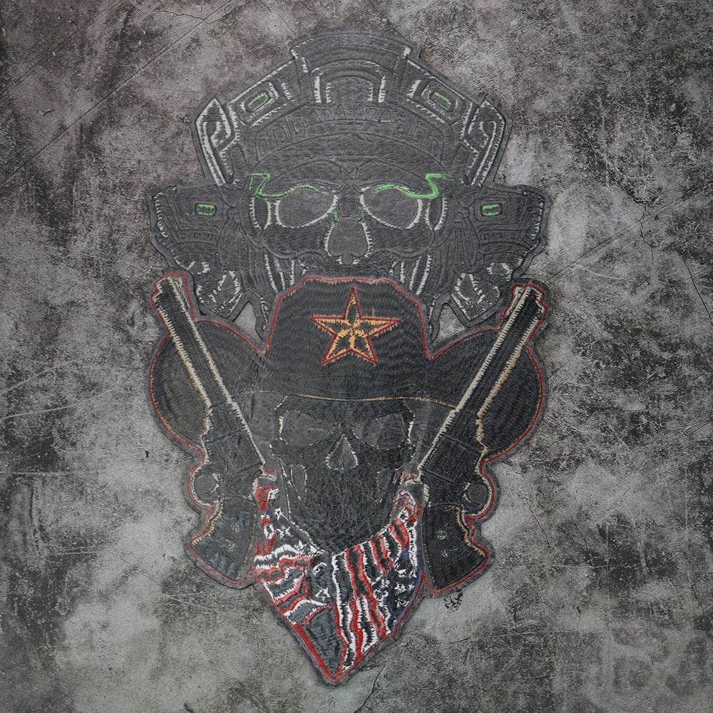 The scarf of the national flag Wearing Hat w/ Pentagram skull Embroidered Patch Appliques Iron on Patches Badge Clothes Sewing