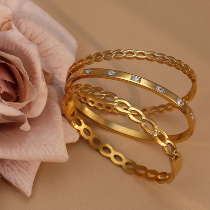 18K Gold Plated Stainless Steel Zircon Chain Hollow Women's Bracelet