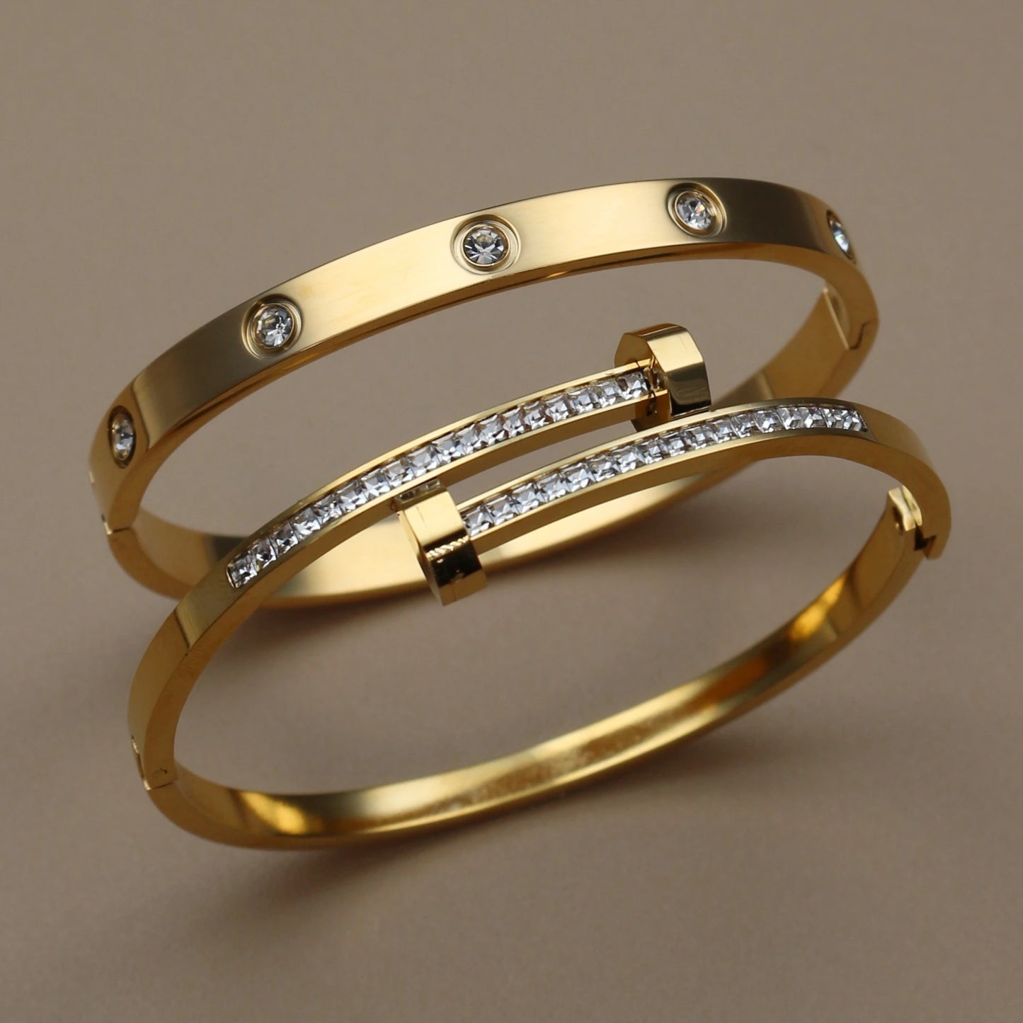 Fashion Cross Crystal Design Stainless Steel Gold Color Stacking Bracelet Bangle