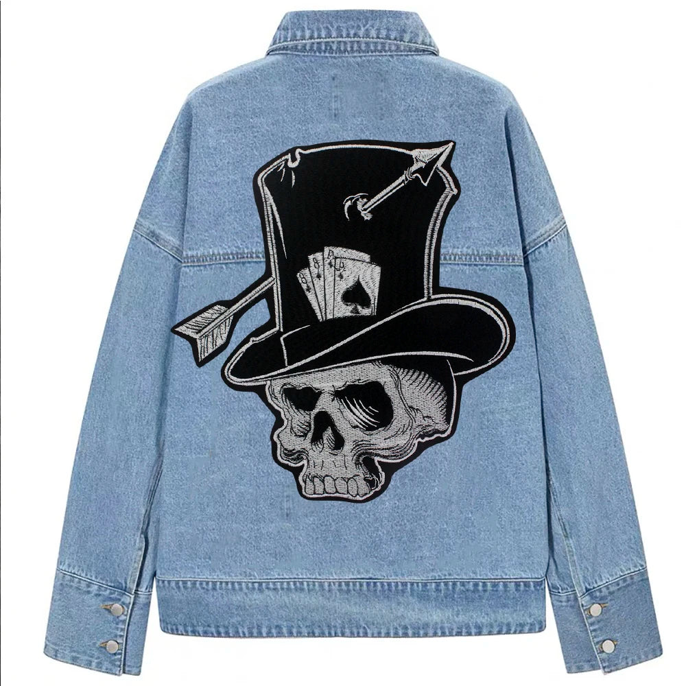 Poker Ace of Spades Embroidery Skull Iron Patch For Clothing Patches Punk Appliques sewing Sticker