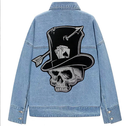 Poker Ace of Spades Embroidery Skull Iron Patch For Clothing Patches Punk Appliques sewing Sticker