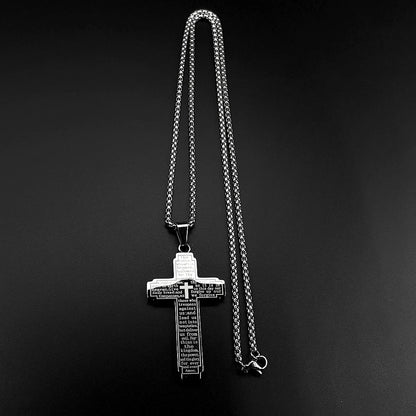 Men Stainless Steel Christian Bible Cross Religious Prayer Chain Big Pendant Necklace