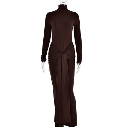 Women Turtleneck Long Sleeve Maxi Fashion Irregular Bodycon Long Evening Dress