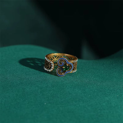Women Vintage Antique Gold Color Oval Crystal Emerald Round Natural Stone Rings
