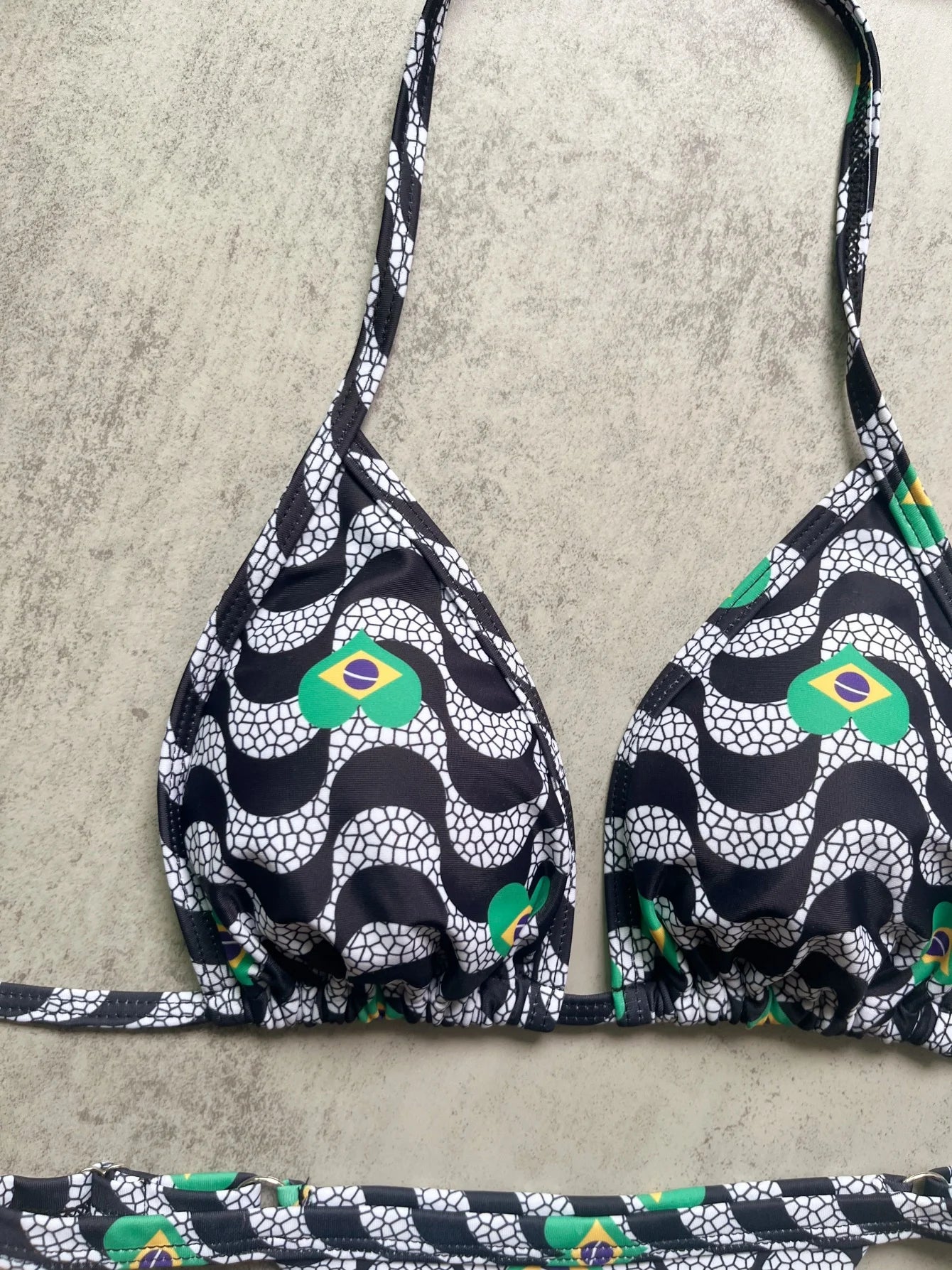 Sexy Women High Cut Wave Printed Halter Bikini Swimsuit Swimwear Two-pieces Bikini Set