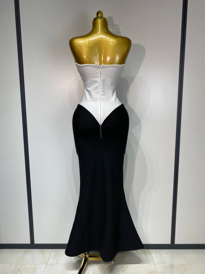 Sexy Bandage Strapless Diamond Flower Maxi Long Birthday Party Prom Dress Gowns