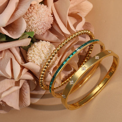 Women 18k Gold Plated Stainless Steel Green Zircon Bangles Bracelet Set Gift.