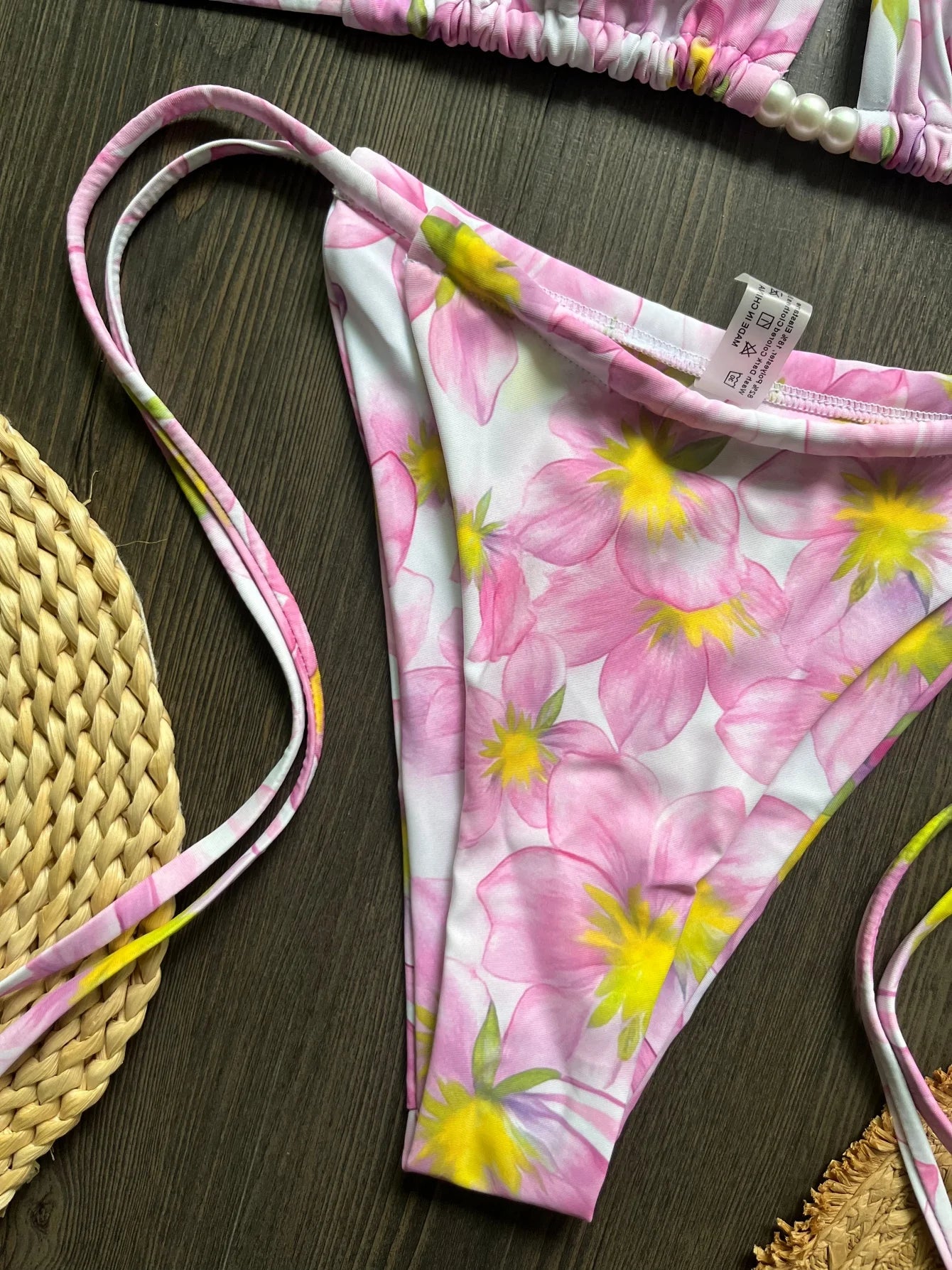 Micro Women Swimsuit Brazilian Bikini Halter Print Push Up Pearl Beachwear Suit