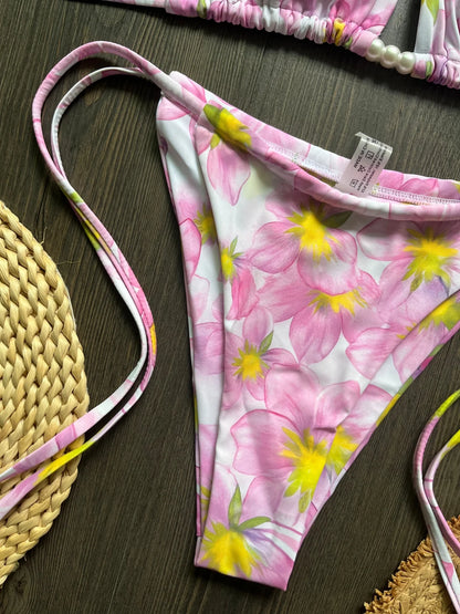 Micro Women Swimsuit Brazilian Bikini Halter Print Push Up Pearl Beachwear Suit