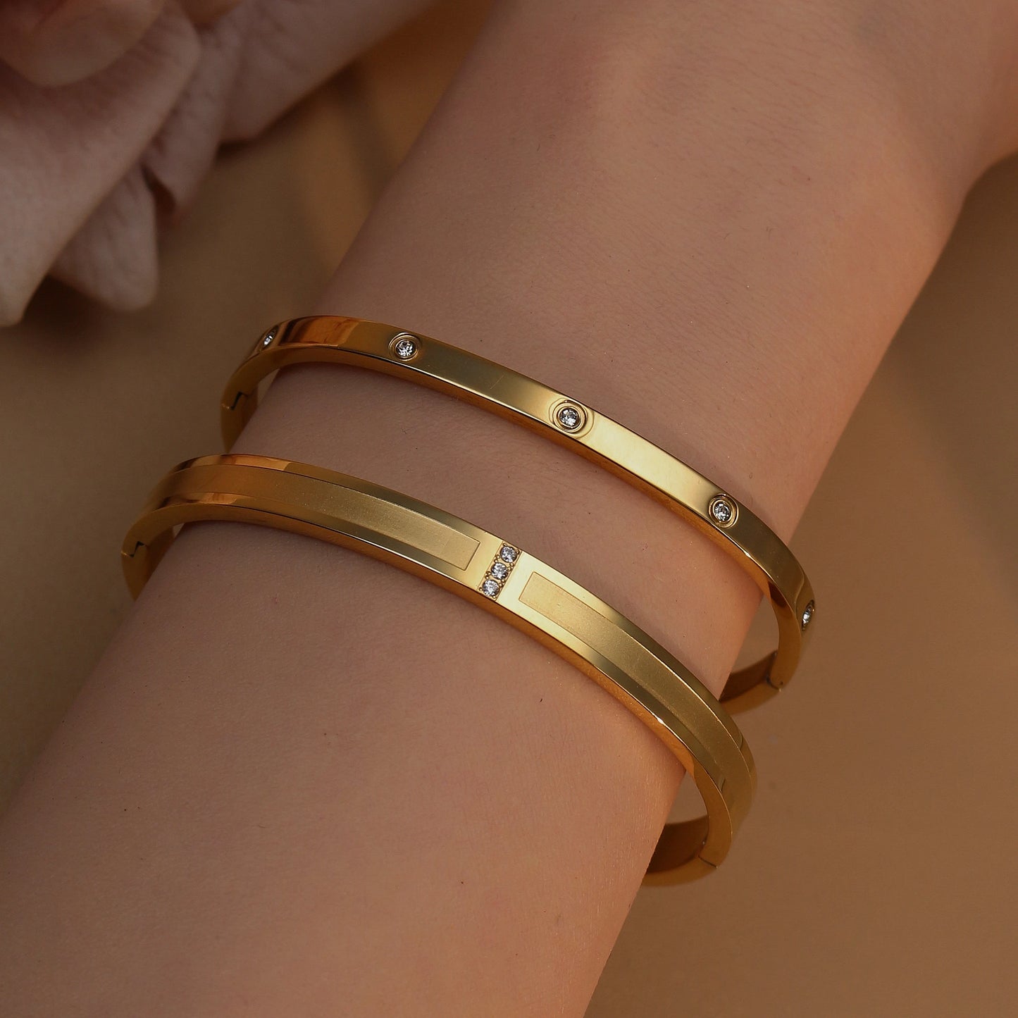 18K Plated Stainless Steel Zircon Fashion Women's Bracelet Bangles Gifts