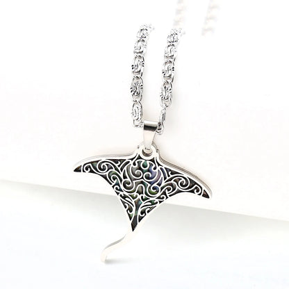 Women Men Stainless Steel Gold Color Ocean Animal Manta Ray Sea Devil Fish Abalone Shell Pendant Necklace