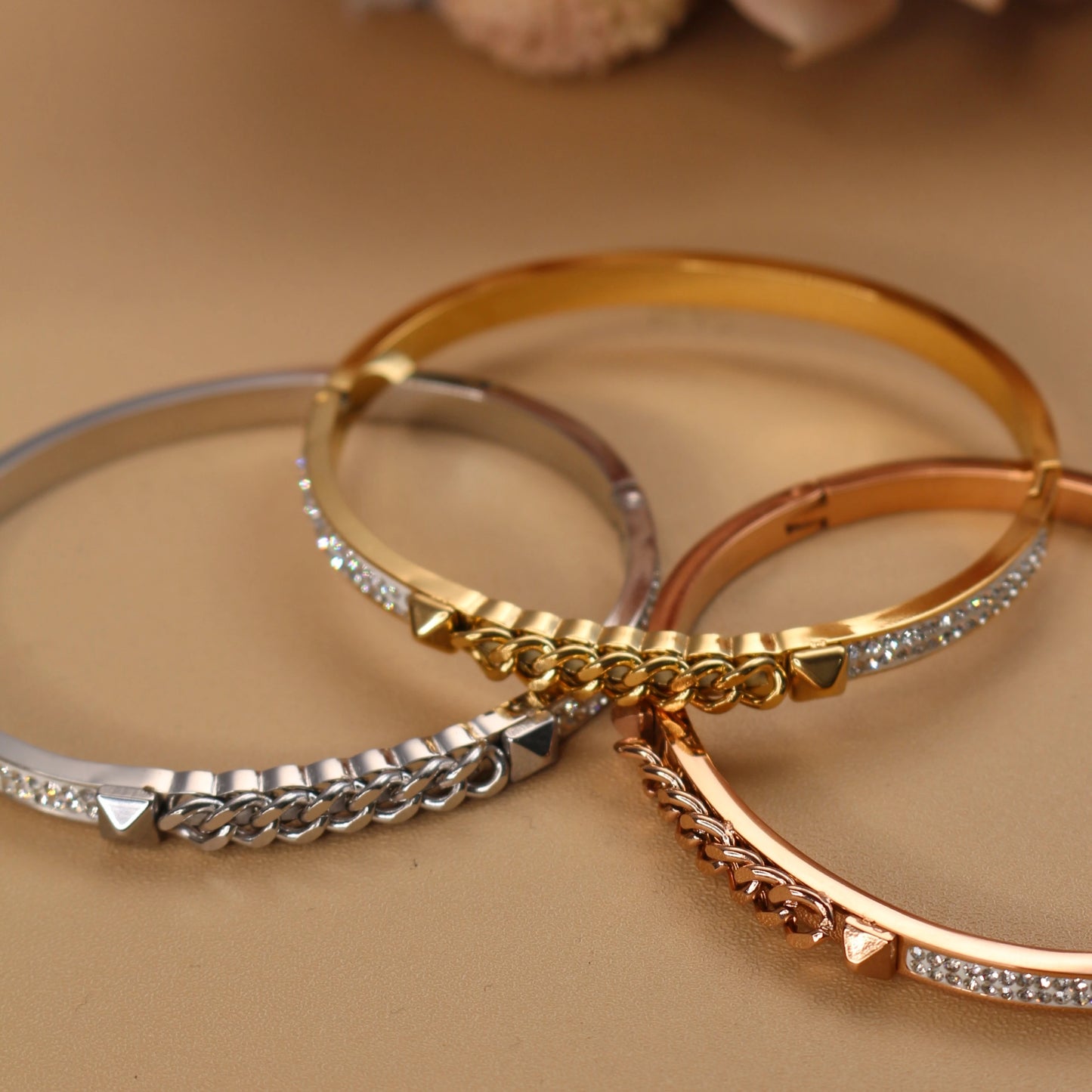 Love Charm 18k Gold Stainless Steel Crystal Cross Roman Numerals Bangle Bracelet