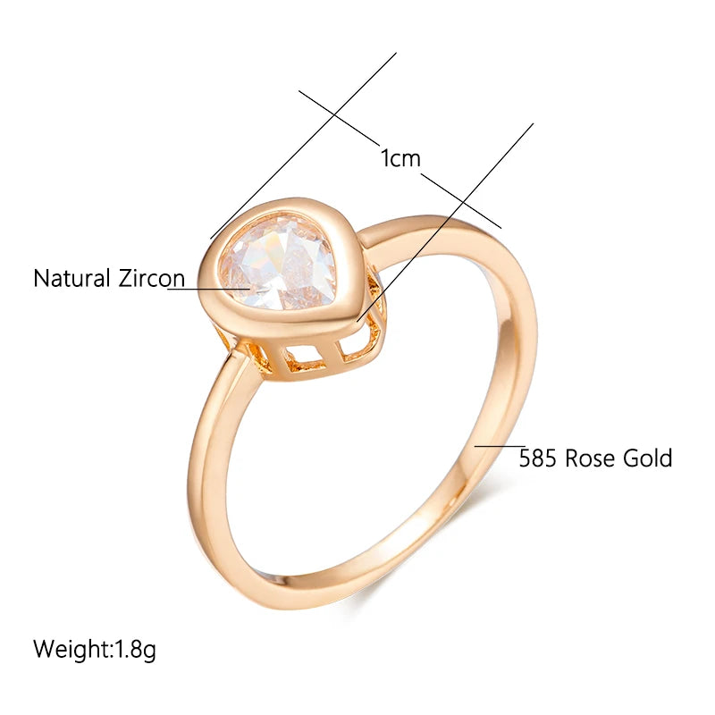 Women Trendy Water Drop Natural Zircon 585 Gold Color Bridal Rings