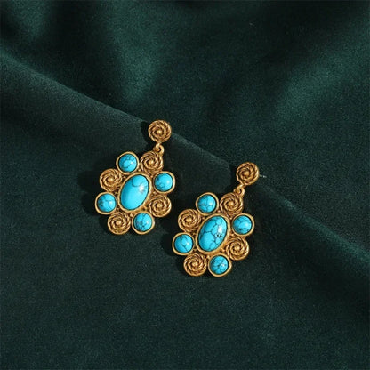 Women Gothic Vintage Designer Natural Blue Stone Stud Earrings