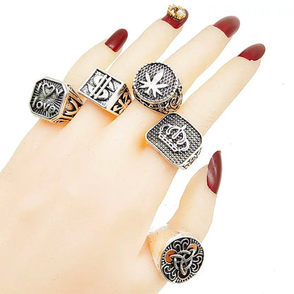 12pc/Lot Wholesales Vintage Mix Style Big Wide Carved Crown Animal Leaf Love Rings