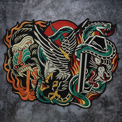 Punk Dragon Eagle Animal Large Embroidered Patch Appliques Iron on Patches Badge Clothes Sewing