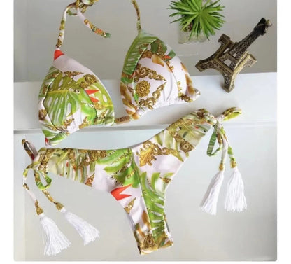 Sexy Print Bandage Women Swimsuit Two-piece Triangle Halter Swimwear Bathing Brazilian Bikinis Suit
