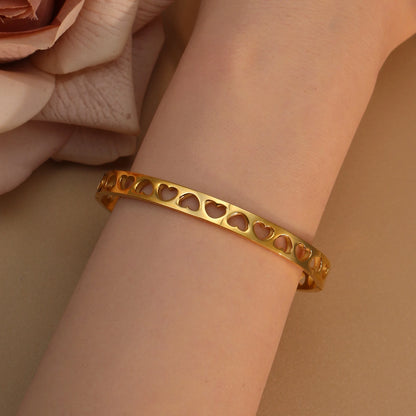 18K Gold-Plated LOVE Stainless Steel Zircon Openwork Bangle Bracelet Women's Jewelry