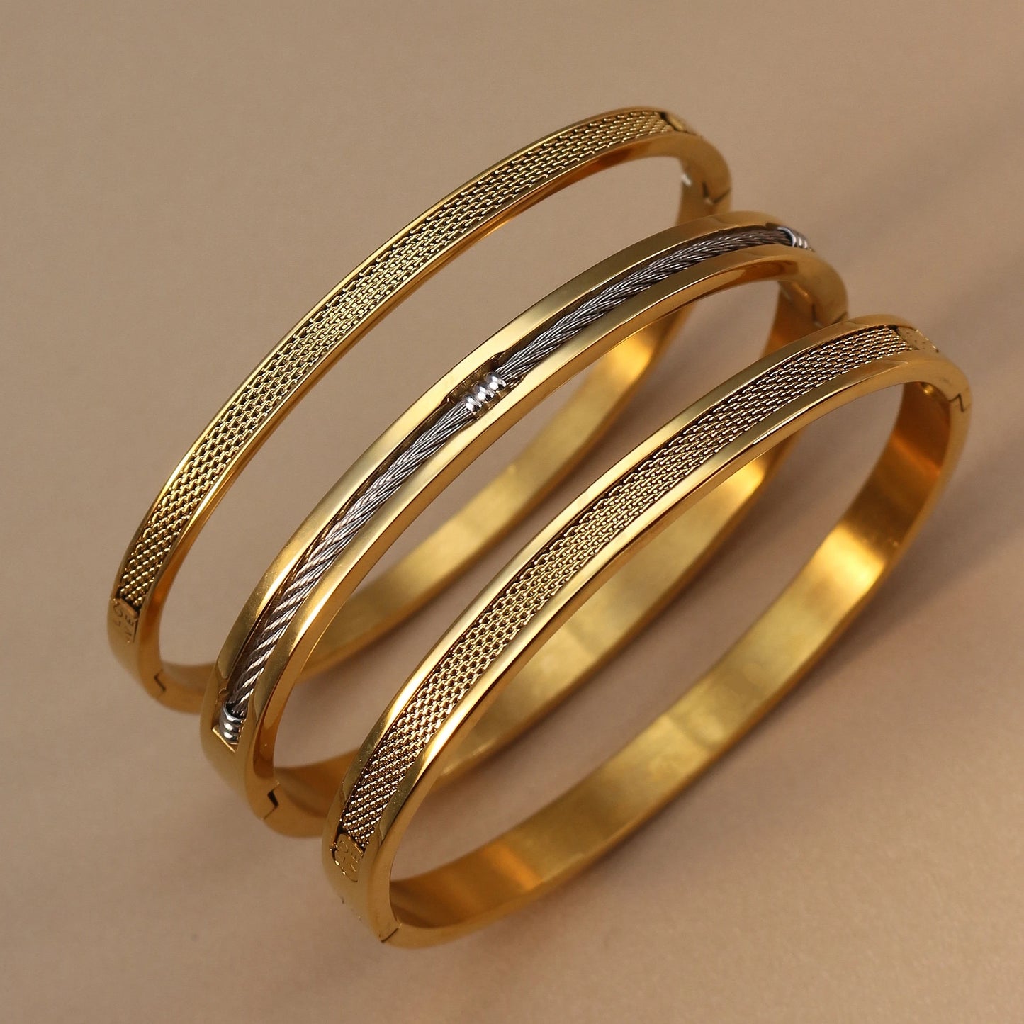 Women Punk 18k Gold Color Stainless Steel Statement Bracelet Bangle