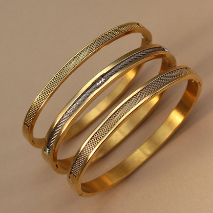 Women Punk 18k Gold Color Stainless Steel Statement Bracelet Bangle
