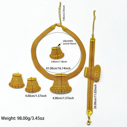 African Indian 24K Gold Plated Women Dubai Wedding Necklace Earrings Bracelets Ring Jewelry Sets