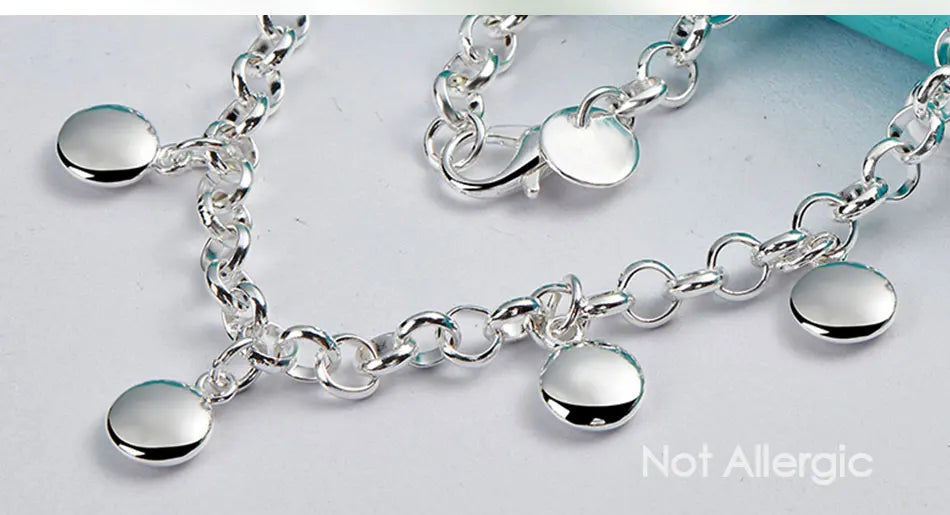 925 Sterling Silver Circle Round Bean Women Wedding Engagement Fashion Chain Necklace