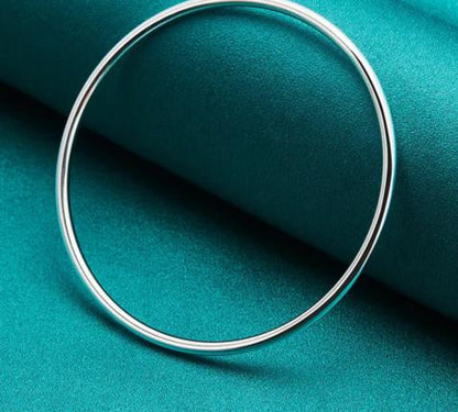 925 Sterling Silver 3mm Solid Smooth Bangle Woman Man Wedding Engagement Bracelet