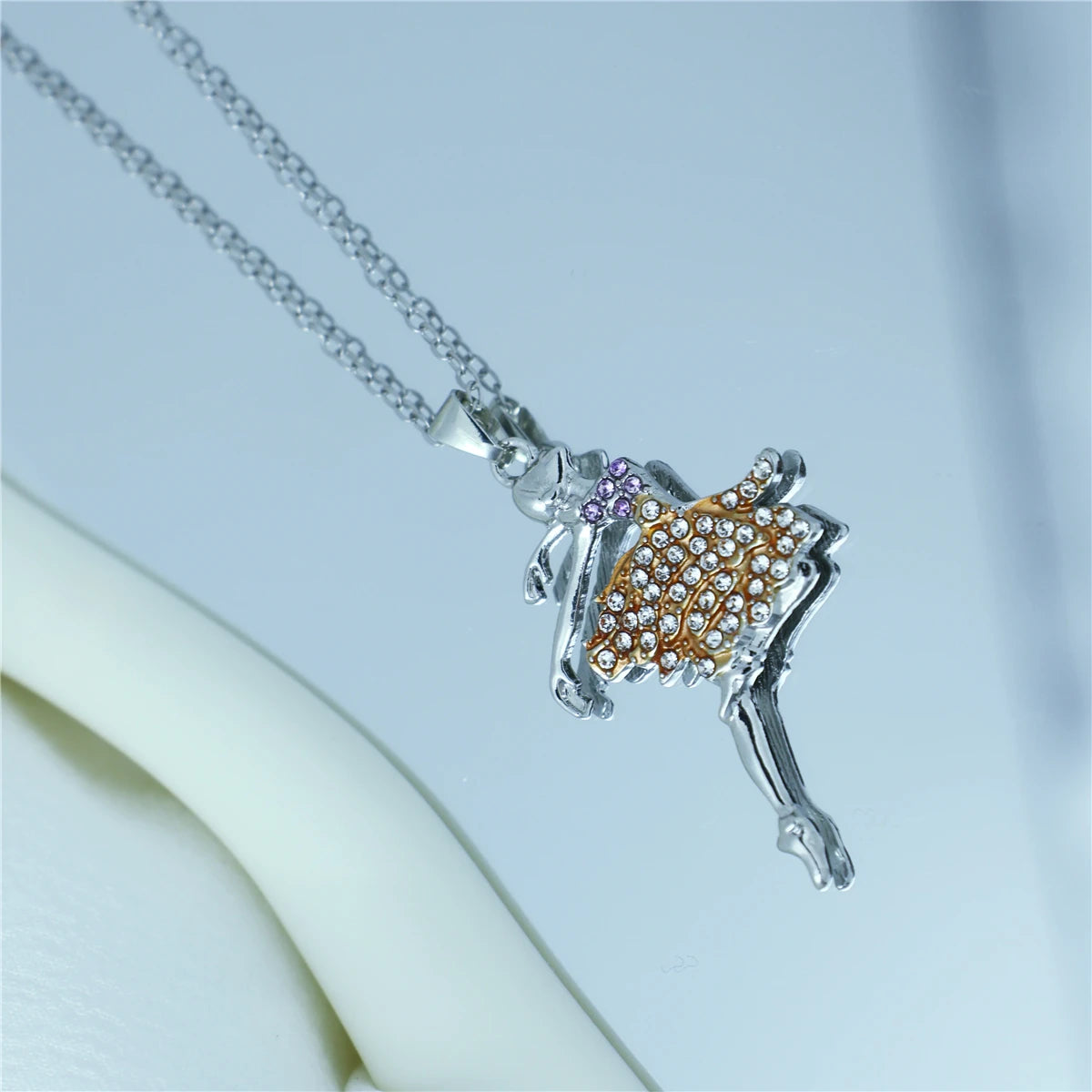 Women Exquisite Ballet Girl Colorful Rhinestone Pendant Necklace