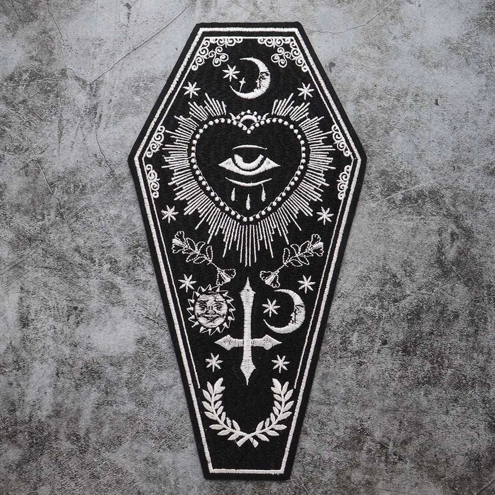 Big Cross Skull Gothic Punk Rock Iron on Patches Embroidered Crown Skull Patch Clothes Sewing Stickers