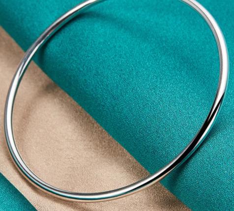 925 Sterling Silver 3mm Solid Smooth Bangle Woman Man Wedding Engagement Bracelet