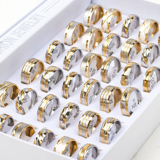 Wholesale 24pcs/lot Fashion Stripe Stainless Steel Gold Silver Plated Rings